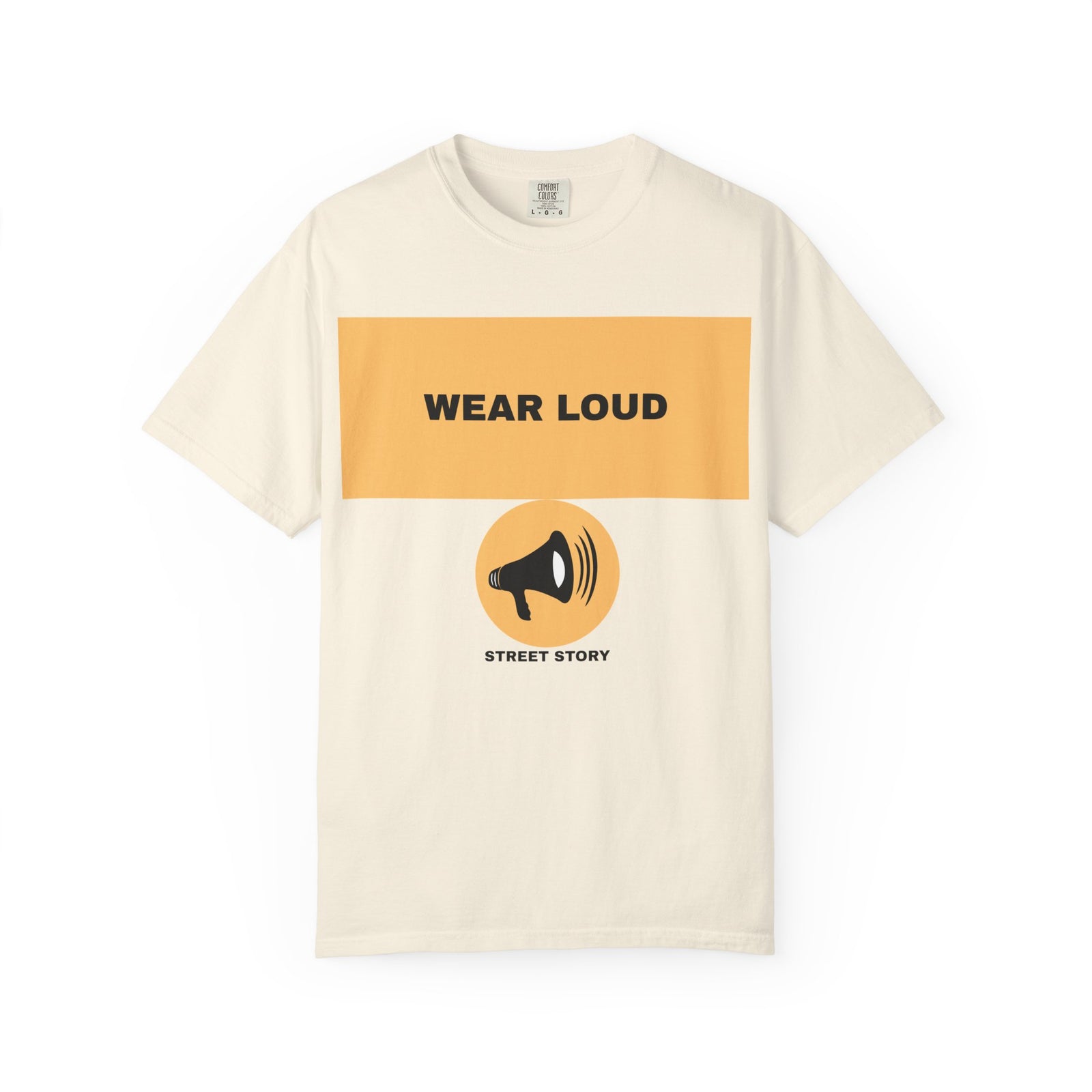 Wear Loud Graphic T-Shirt — Megaphone Street Story Tee — Ivory