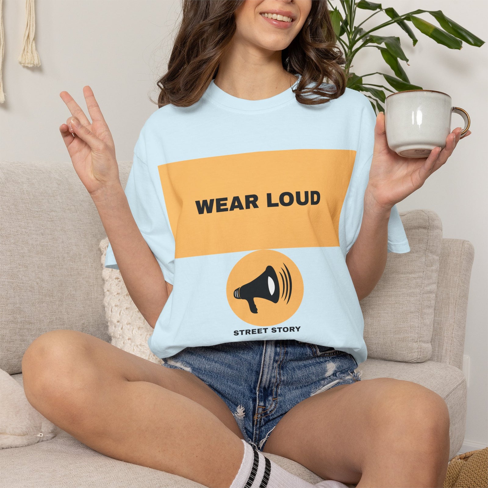 Wear Loud Graphic T-Shirt — Megaphone Street Story Tee — Chambray
