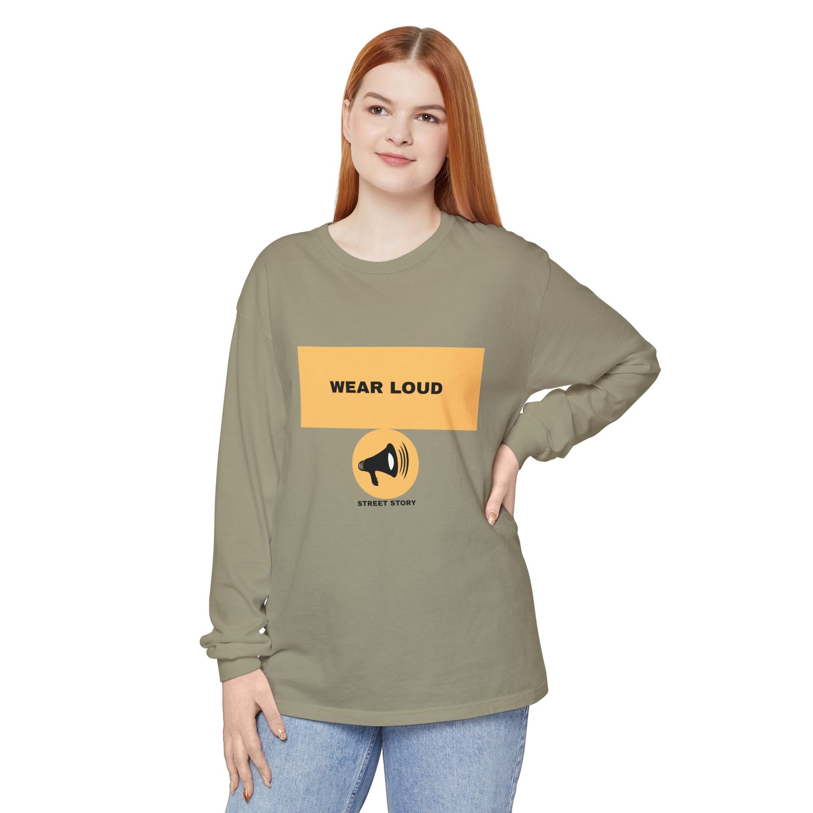 Wear Loud Long Sleeve Tee - Megaphone Street Story — Sandstone