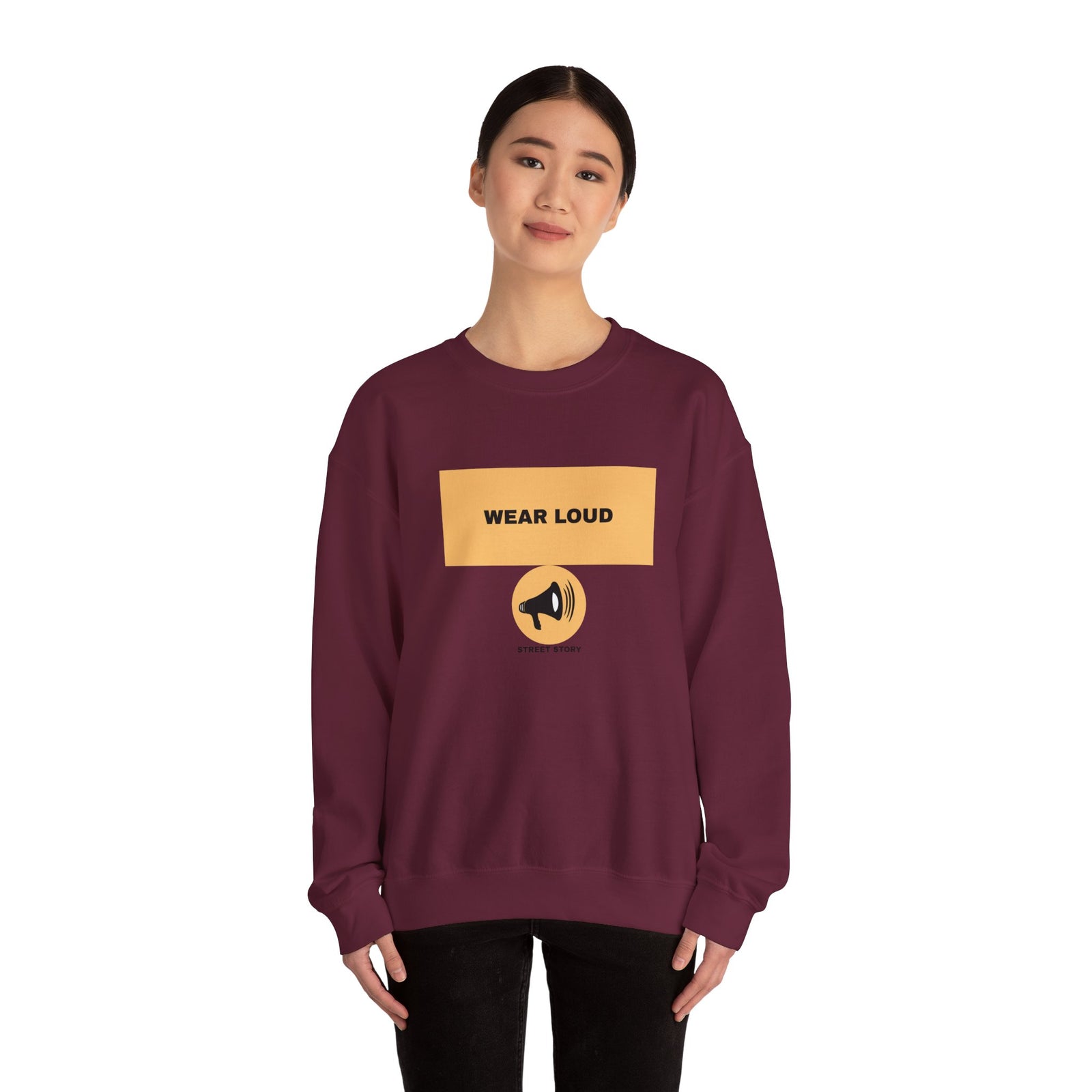 Wear Loud Crewneck Sweatshirt — Graphic Megaphone Statement Pullover — Maroon