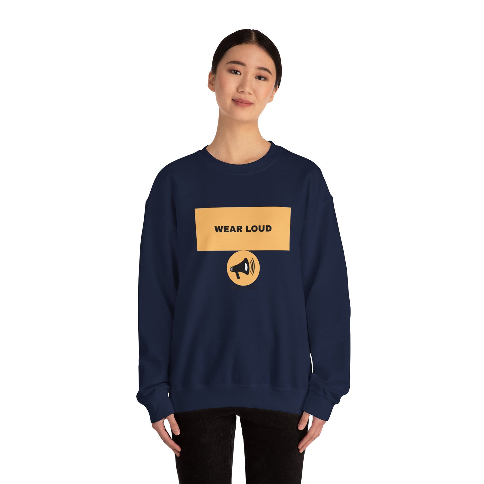 Wear Loud Crewneck Sweatshirt — Graphic Megaphone Statement Pullover — Navy
