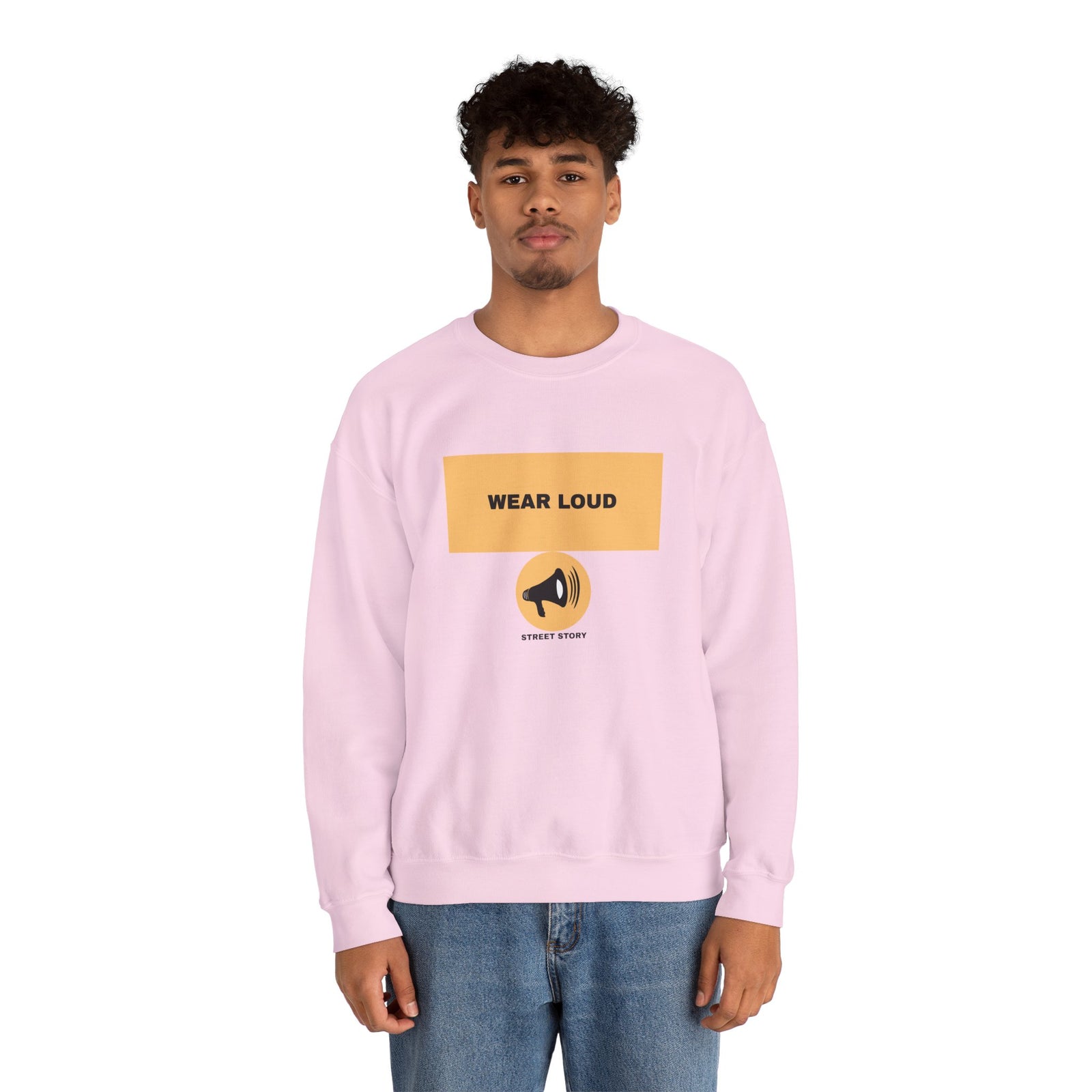 Wear Loud Crewneck Sweatshirt — Graphic Megaphone Statement Pullover — Light pink