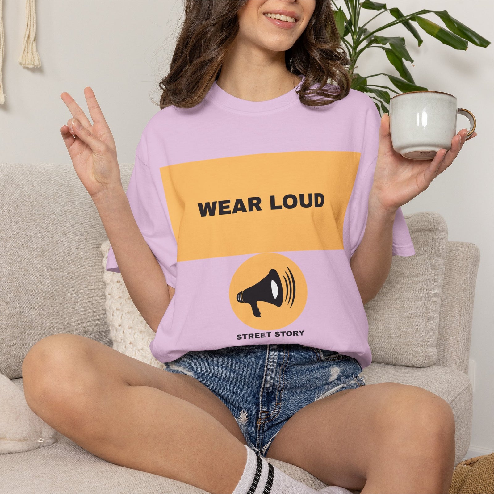 Wear Loud Graphic T-Shirt — Megaphone Street Story Tee — Orchid