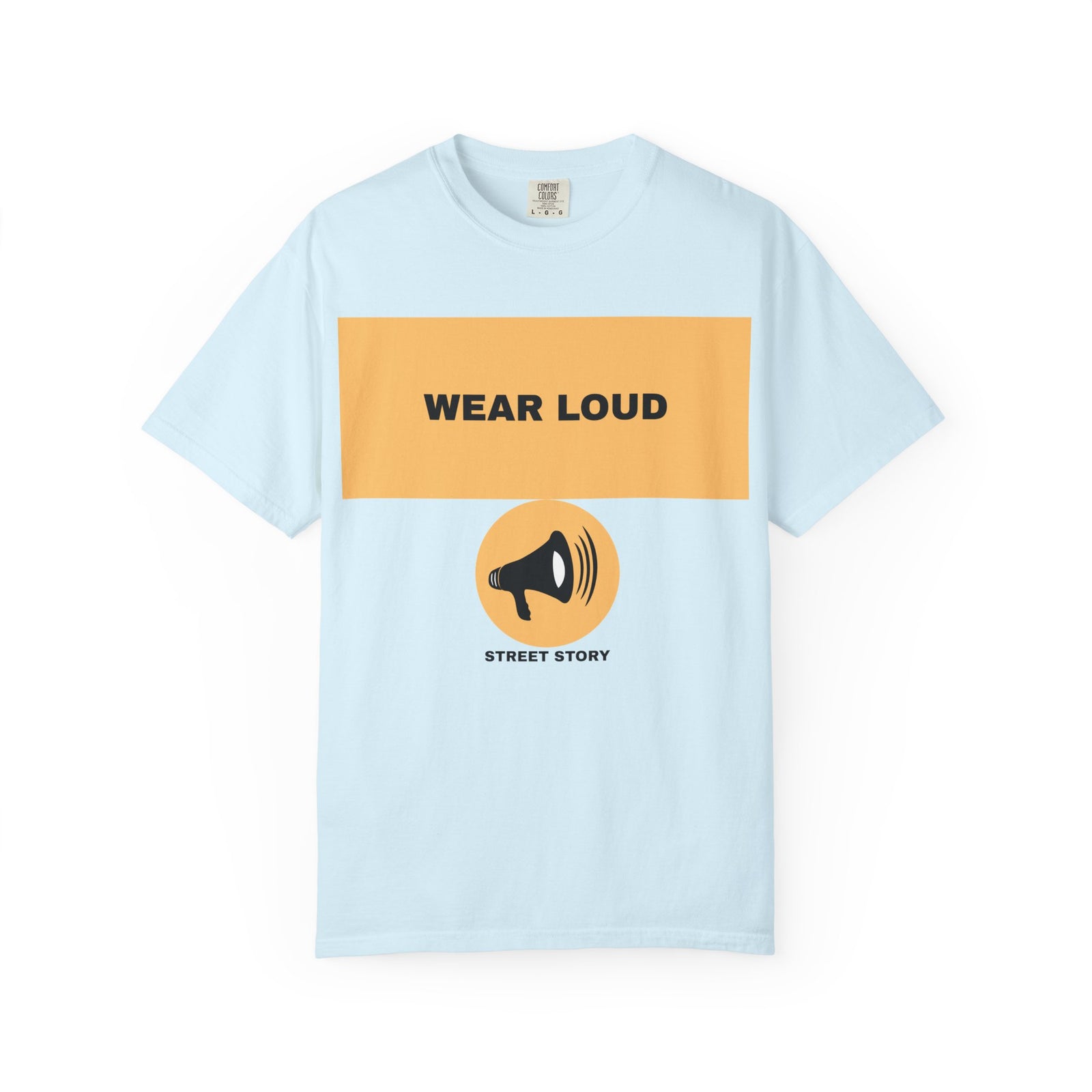 Wear Loud Graphic T-Shirt — Megaphone Street Story Tee — Chambray
