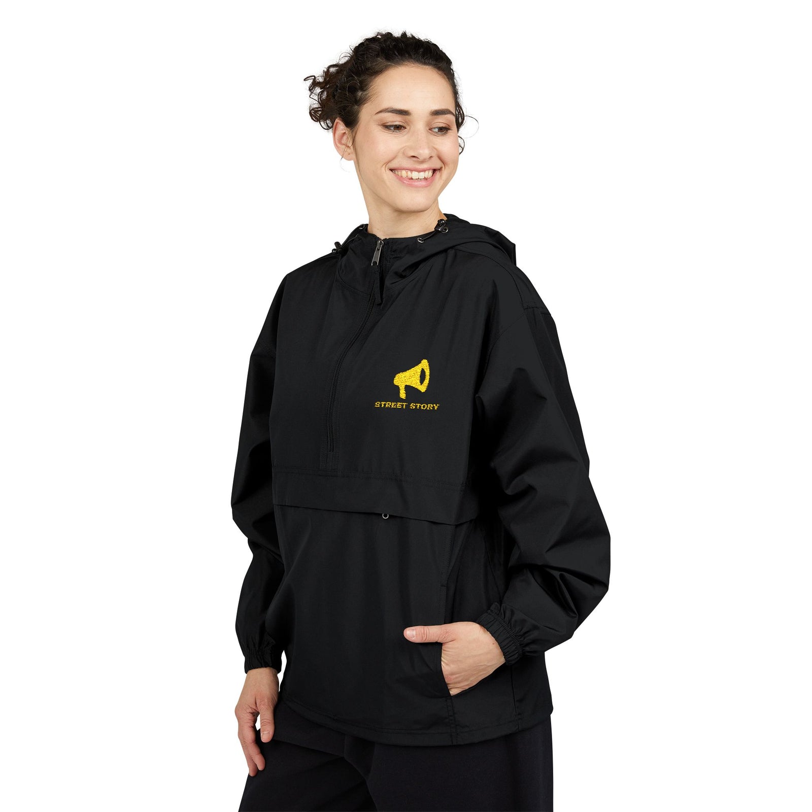 Wear Loud Packable Anorak - Embroidered Street Story — Black