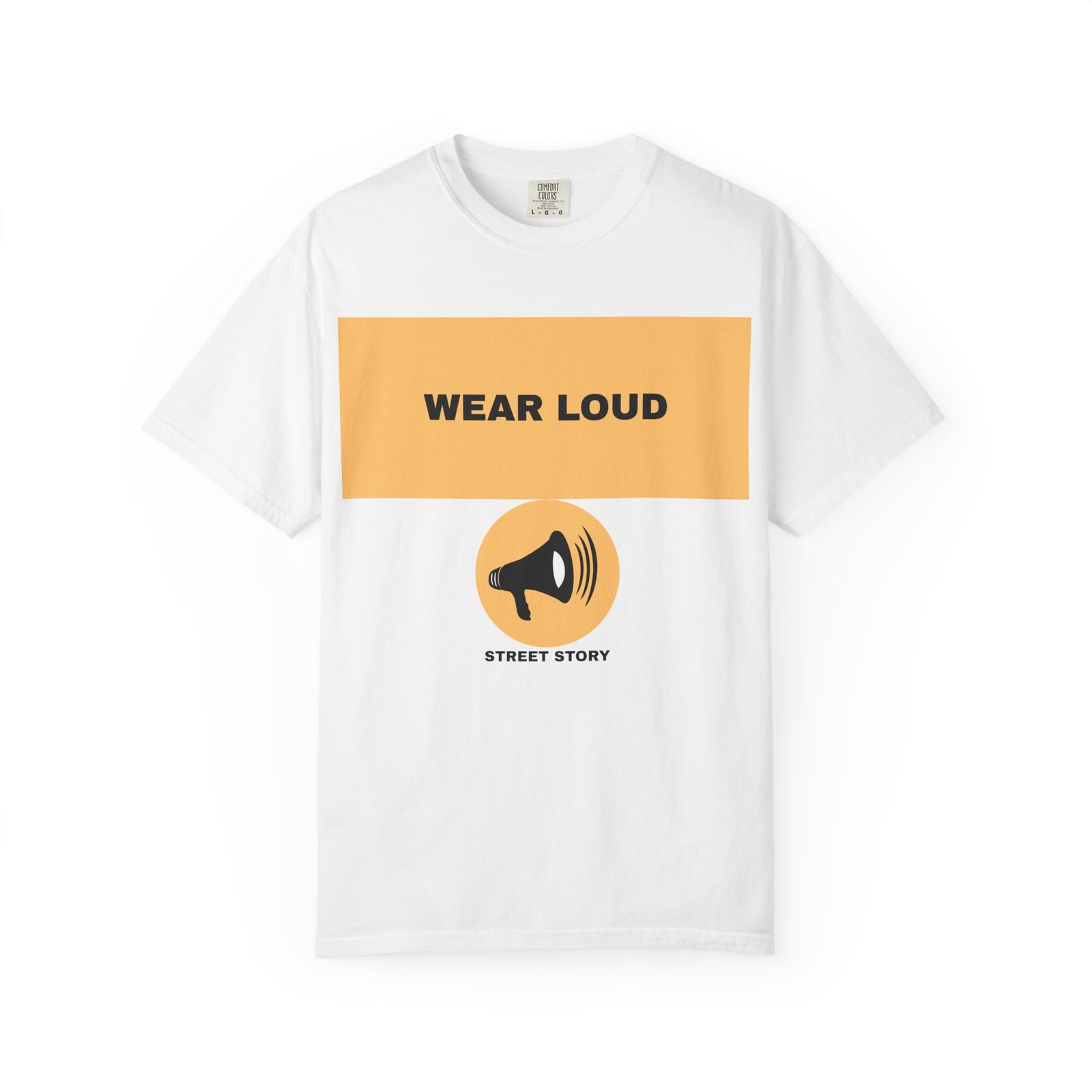 Wear Loud Graphic T-Shirt — Megaphone Street Story Tee — White