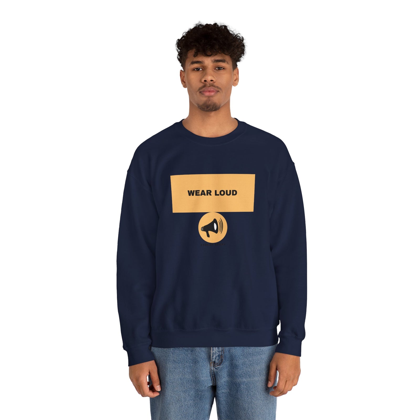 Wear Loud Crewneck Sweatshirt — Graphic Megaphone Statement Pullover — Navy
