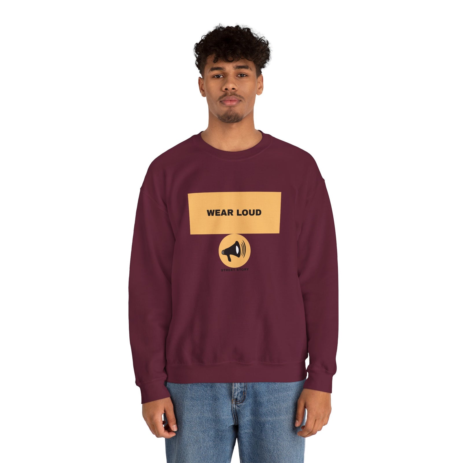 Wear Loud Crewneck Sweatshirt — Graphic Megaphone Statement Pullover — Maroon
