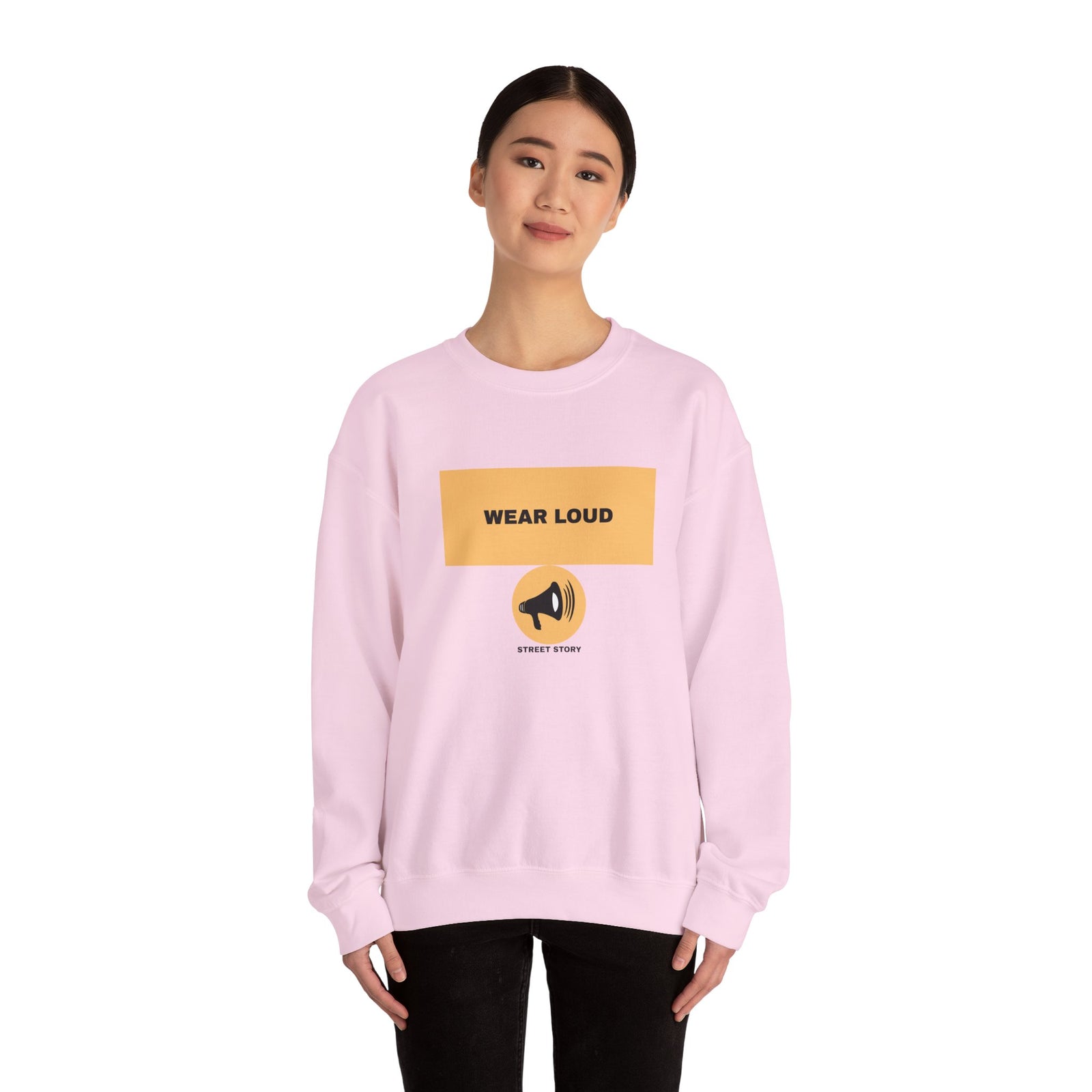 Wear Loud Crewneck Sweatshirt — Graphic Megaphone Statement Pullover — Light pink