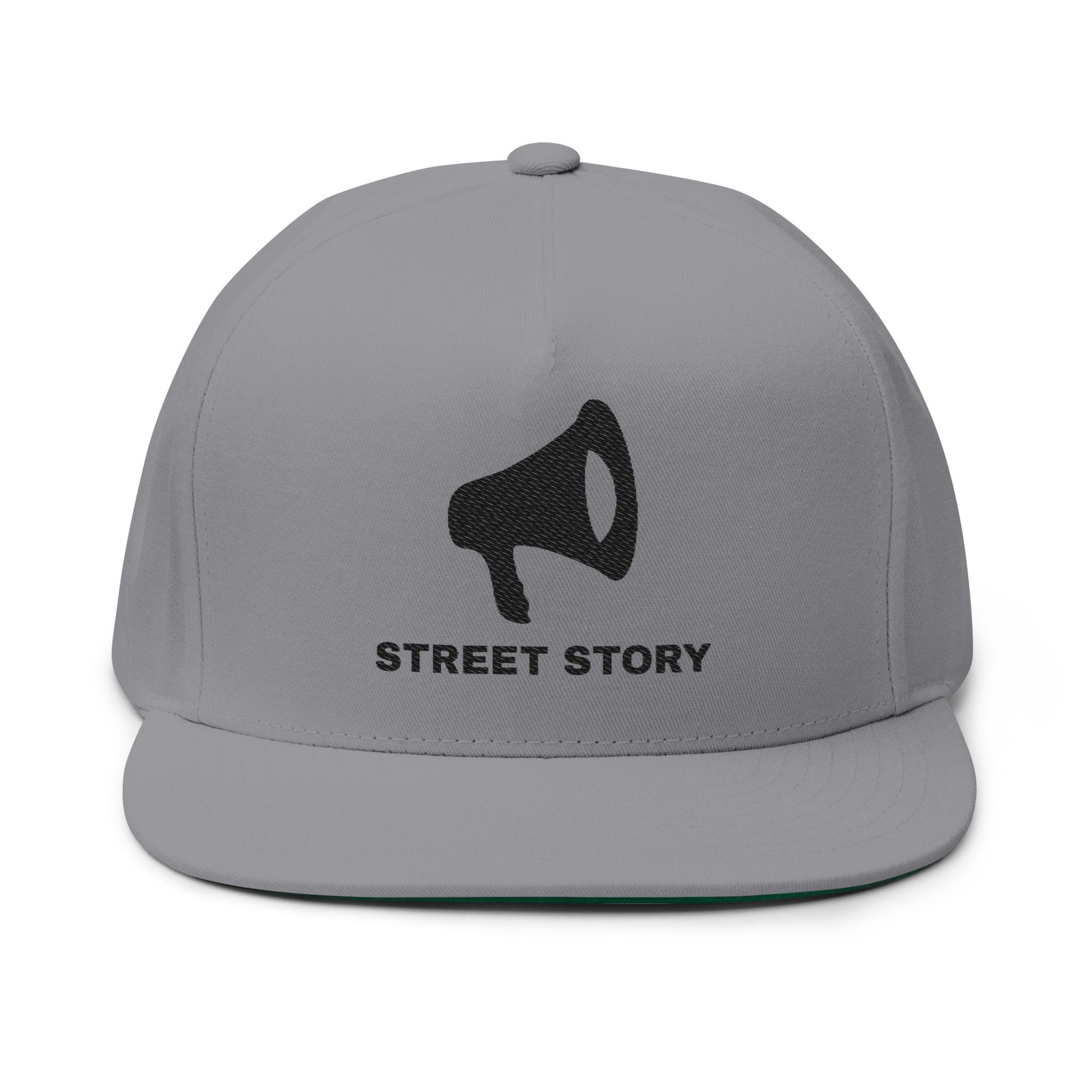 Wear Loud Flat Bill Cap — Street Story Embroidered Snapback — Grey