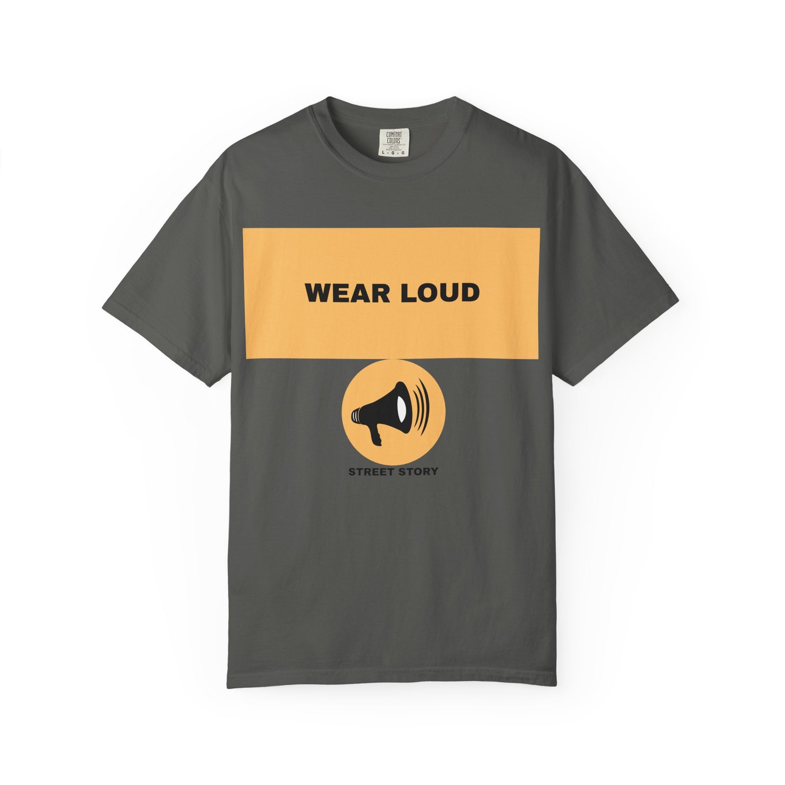 Wear Loud Graphic T-Shirt — Megaphone Street Story Tee — Pepper