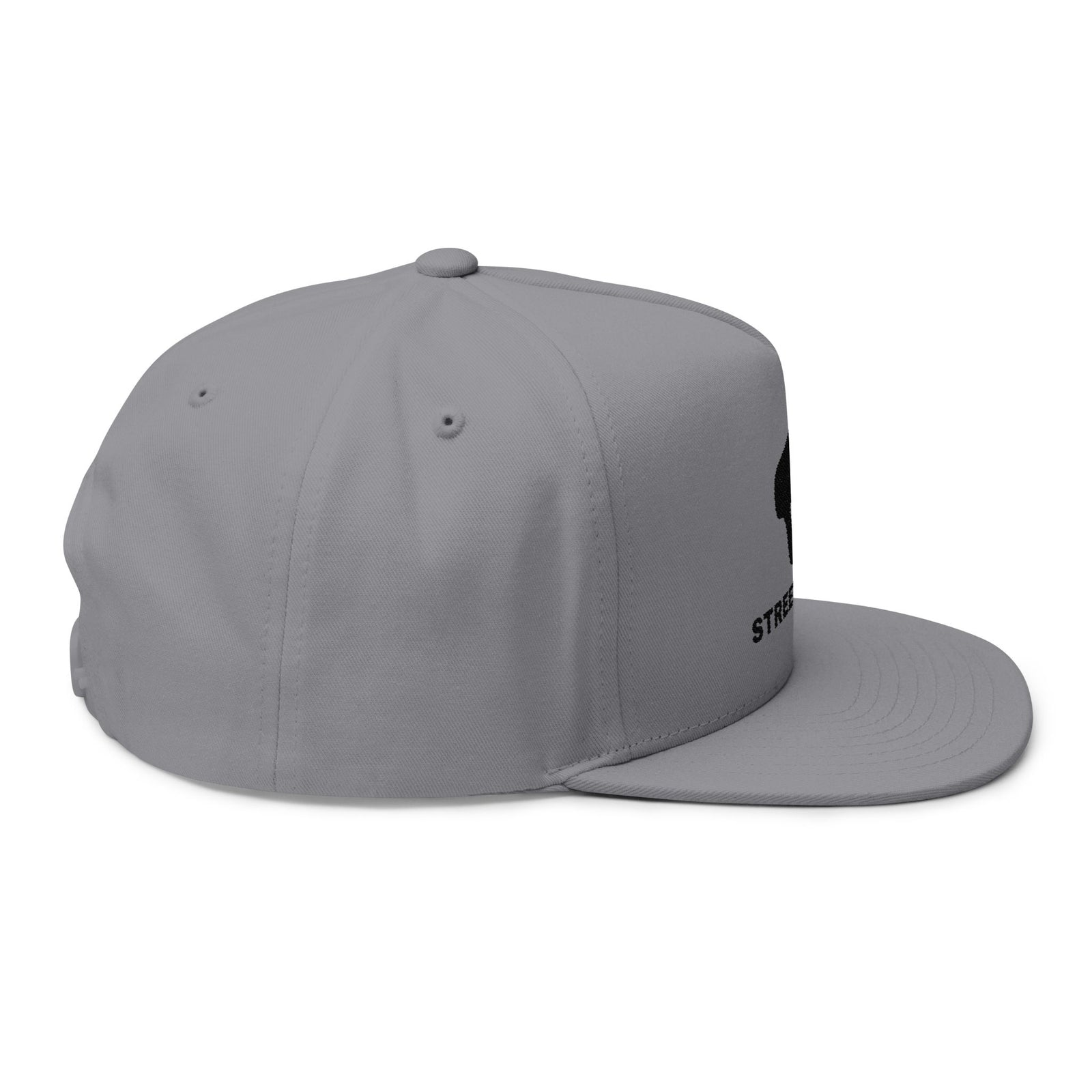 Wear Loud Flat Bill Cap — Street Story Embroidered Snapback — Grey