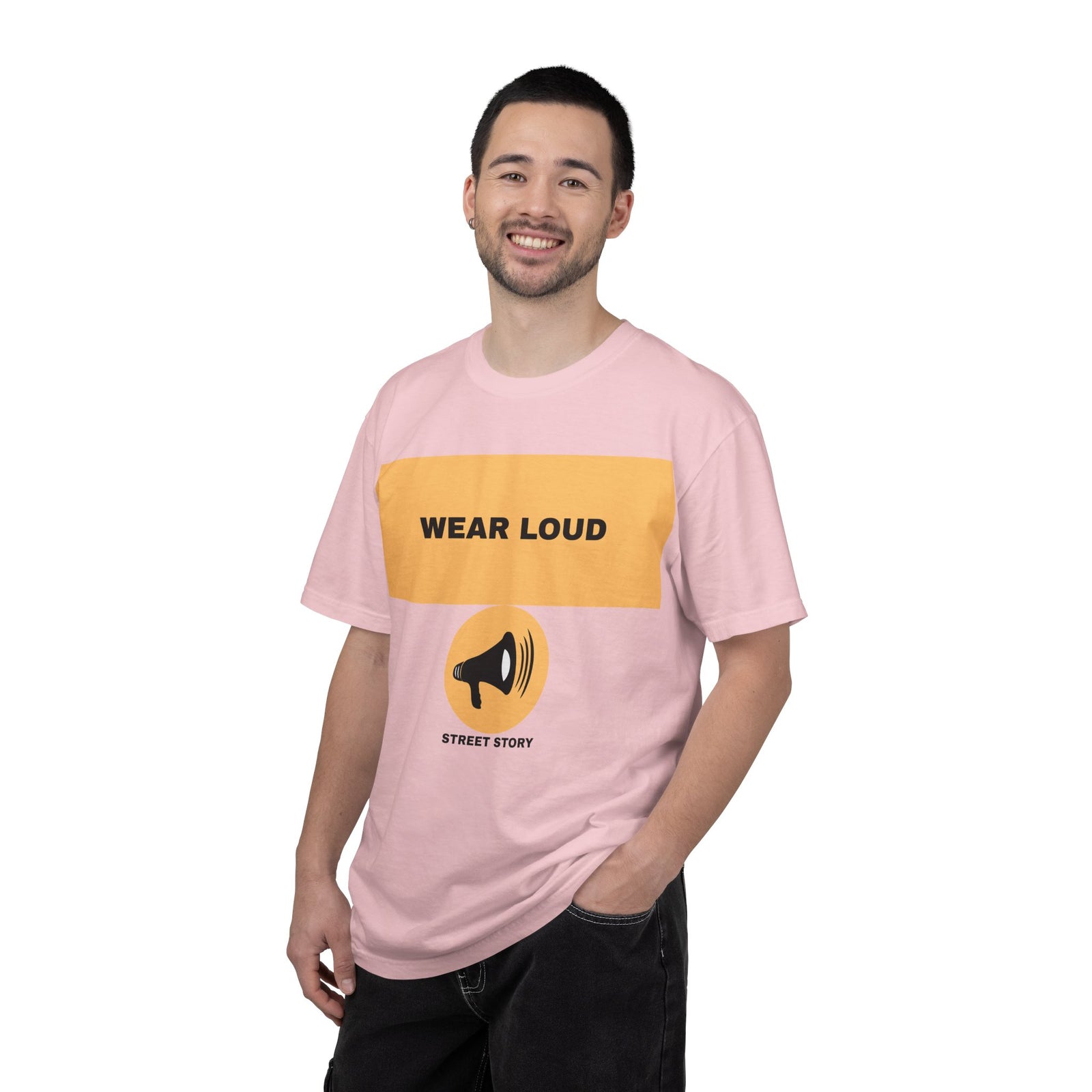 Wear Loud Graphic T-Shirt — Megaphone Street Story Tee — Blossom