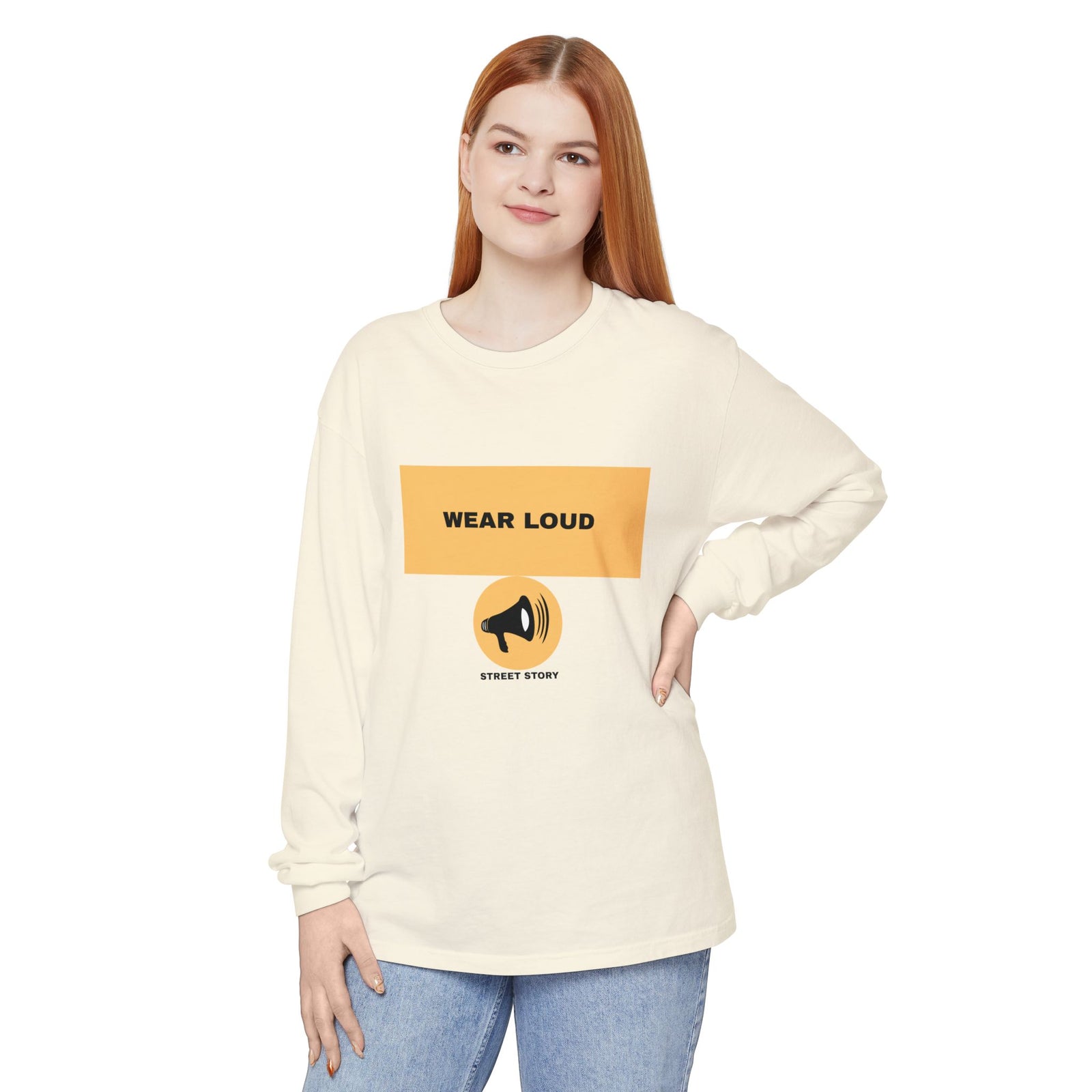 Wear Loud Long Sleeve Tee - Megaphone Street Story — Ivory
