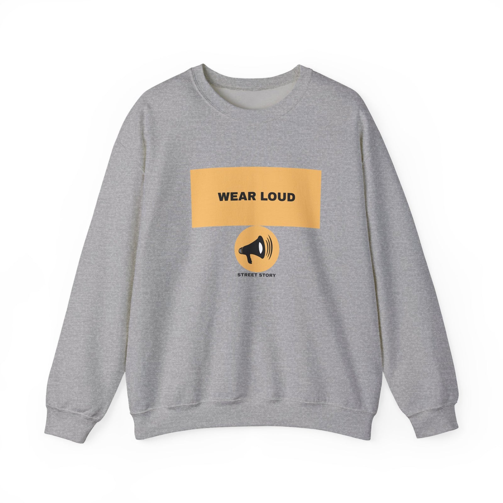 Wear Loud Crewneck Sweatshirt — Graphic Megaphone Statement Pullover — Sport grey