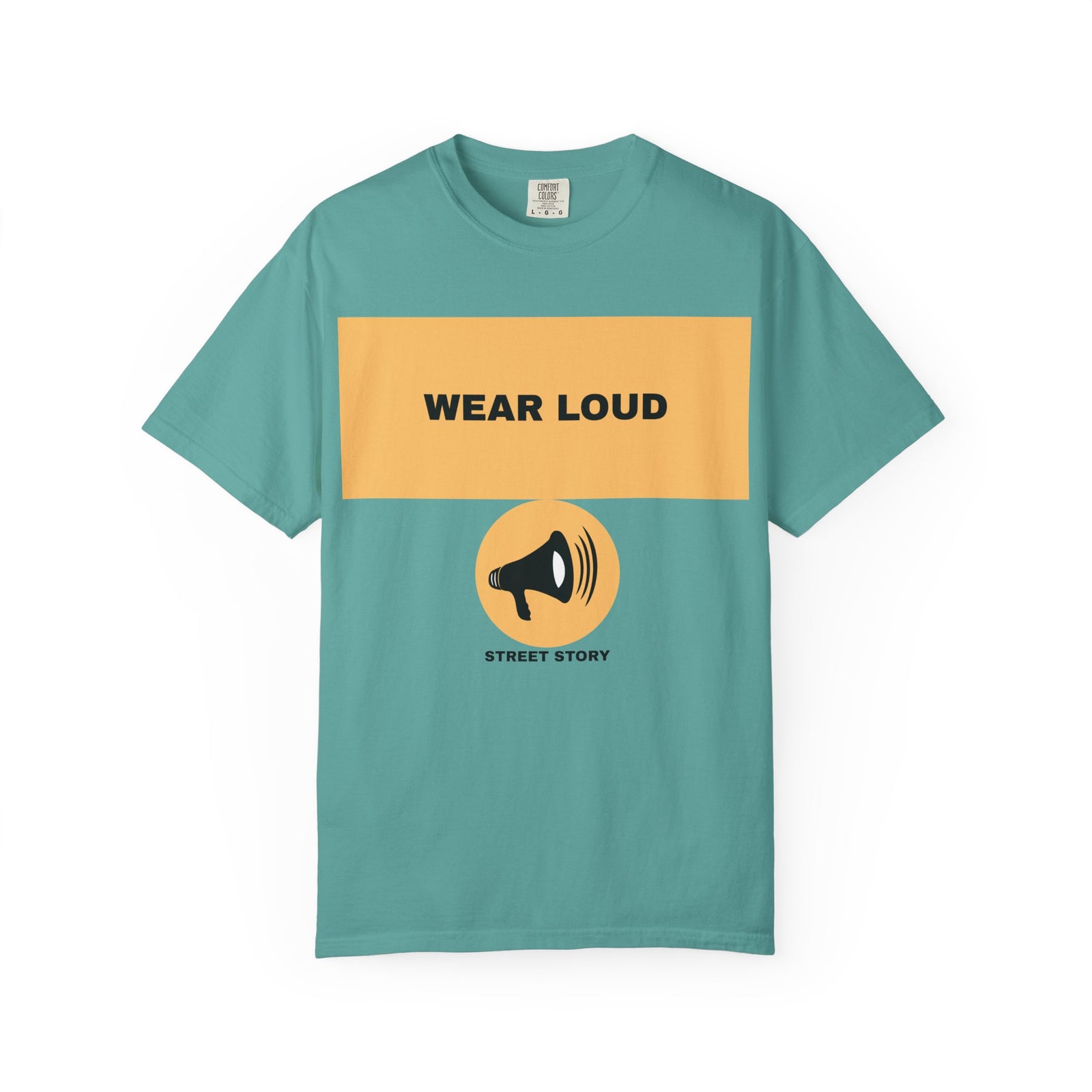 Wear Loud Graphic T-Shirt — Megaphone Street Story Tee — Seafoam