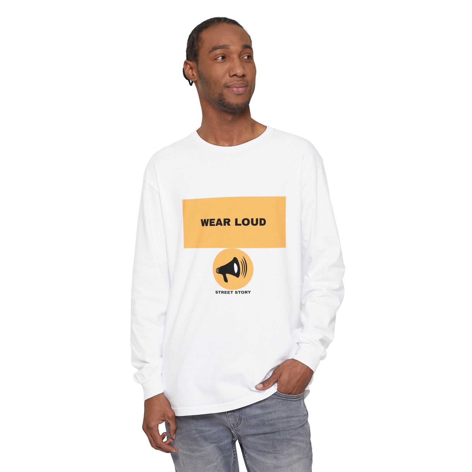 Wear Loud Long Sleeve Tee - Megaphone Street Story — White
