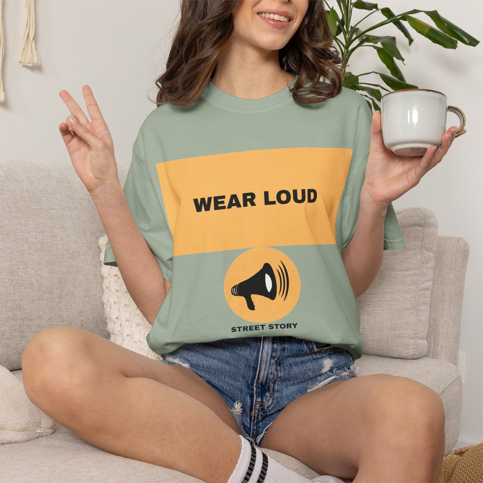 Wear Loud Graphic T-Shirt — Megaphone Street Story Tee — Bay