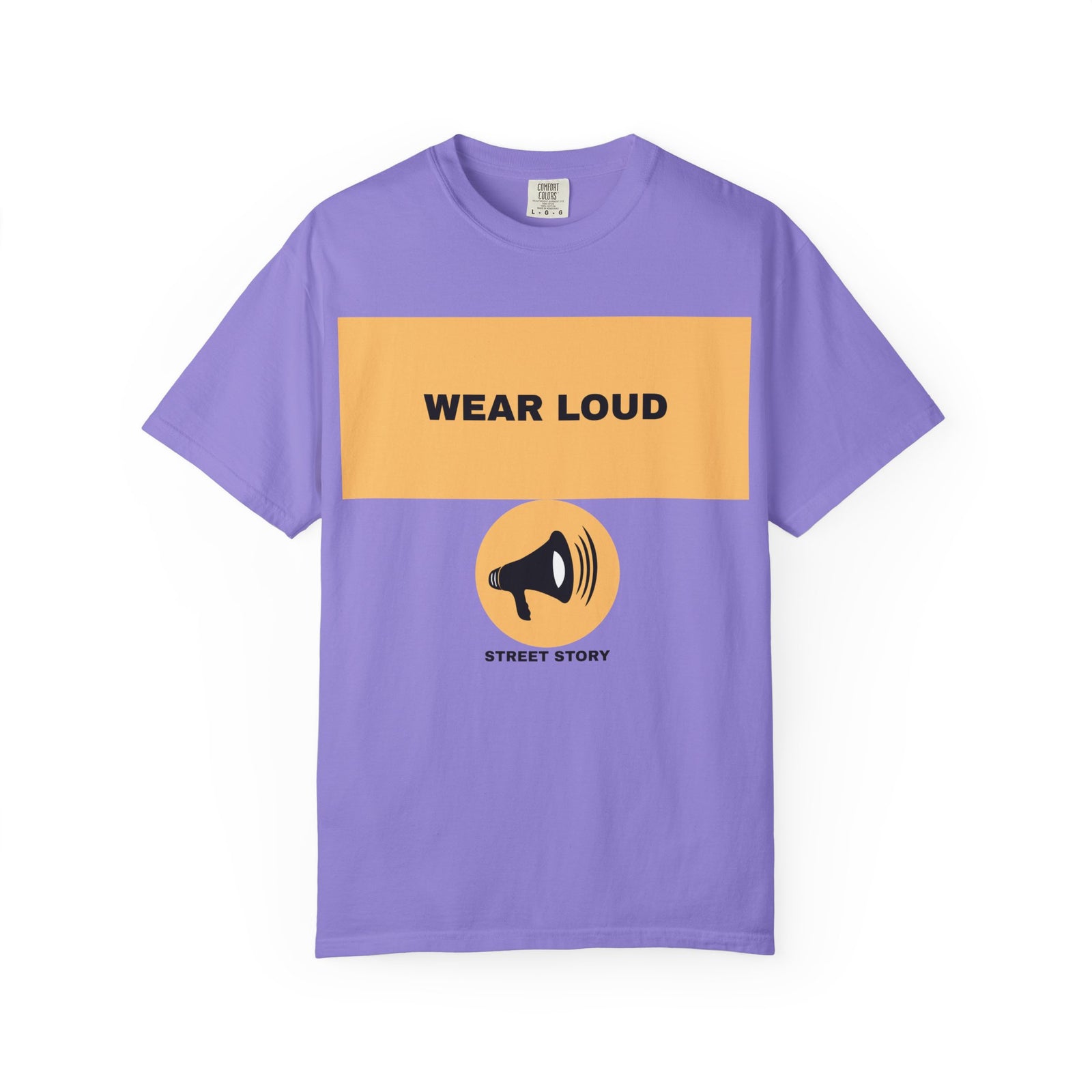 Wear Loud Graphic T-Shirt — Megaphone Street Story Tee — Violet