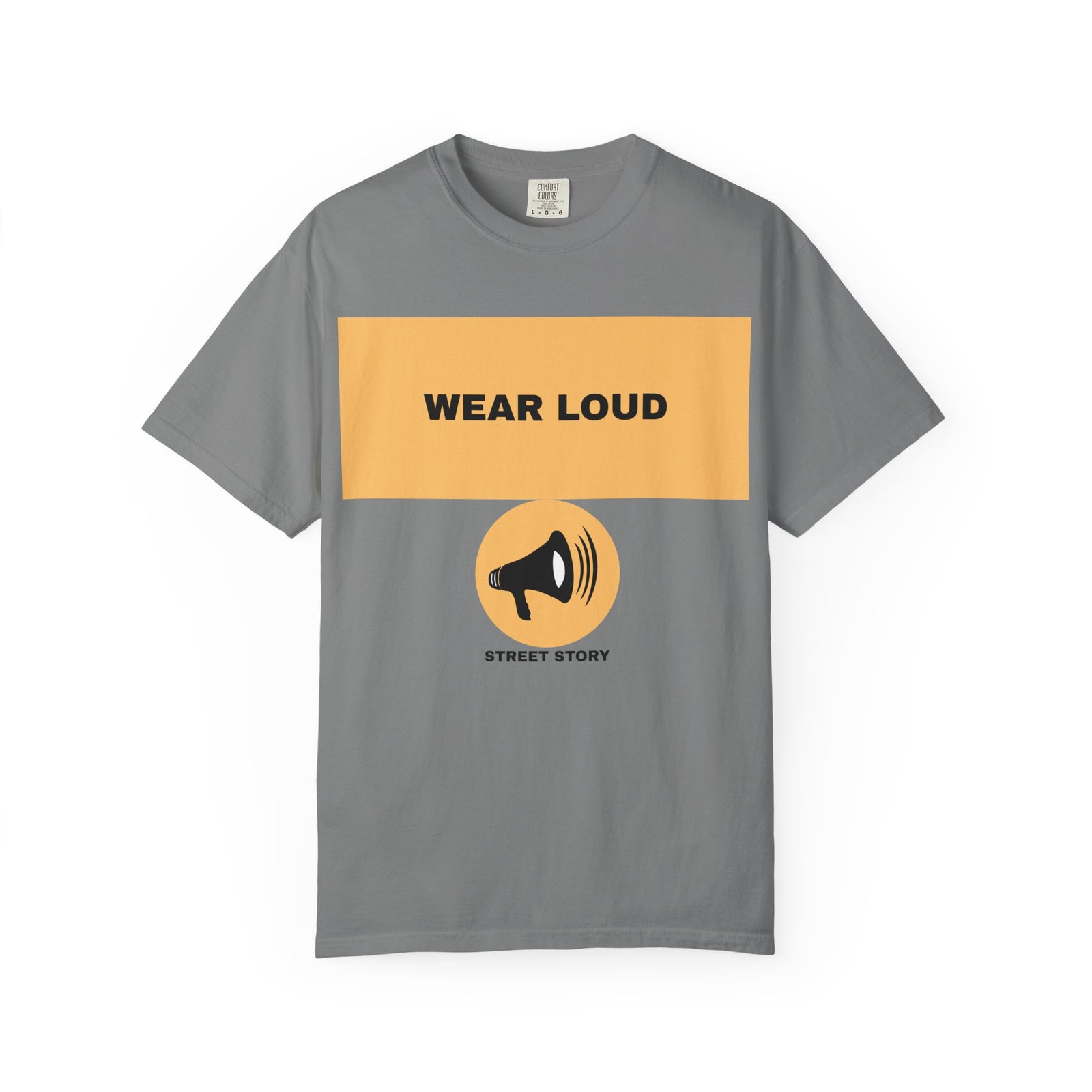 Wear Loud Graphic T-Shirt — Megaphone Street Story Tee — Grey