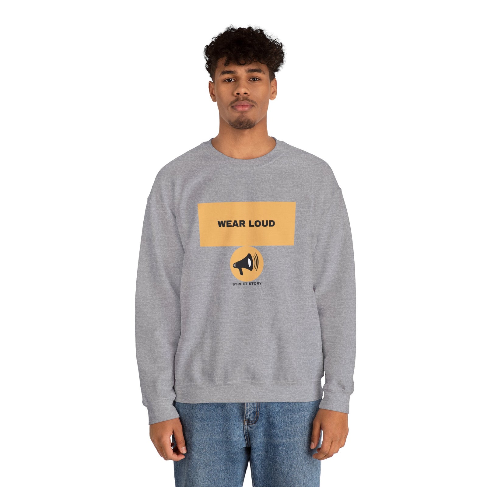 Wear Loud Crewneck Sweatshirt — Graphic Megaphone Statement Pullover — Sport grey