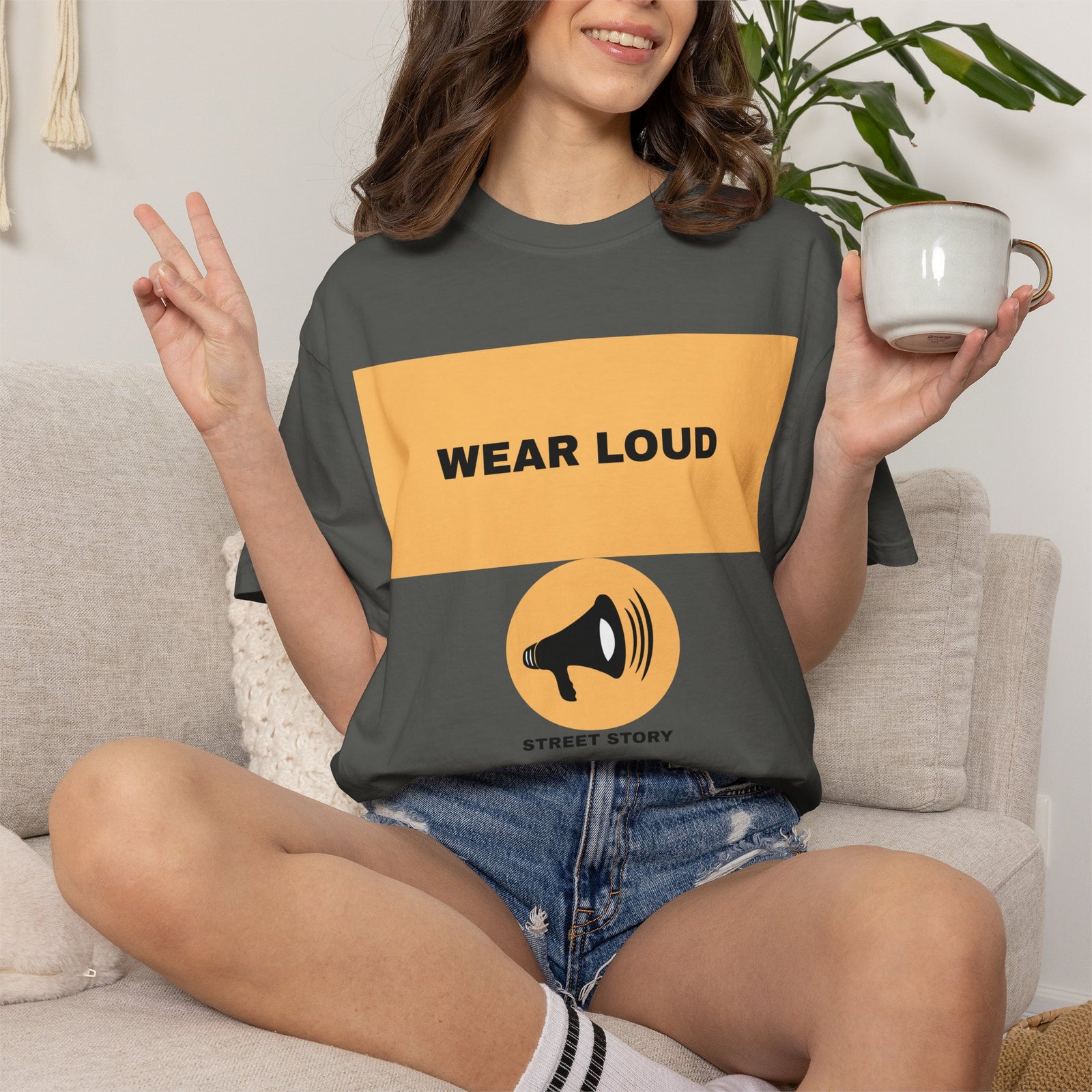 Wear Loud Graphic T-Shirt — Megaphone Street Story Tee — Pepper