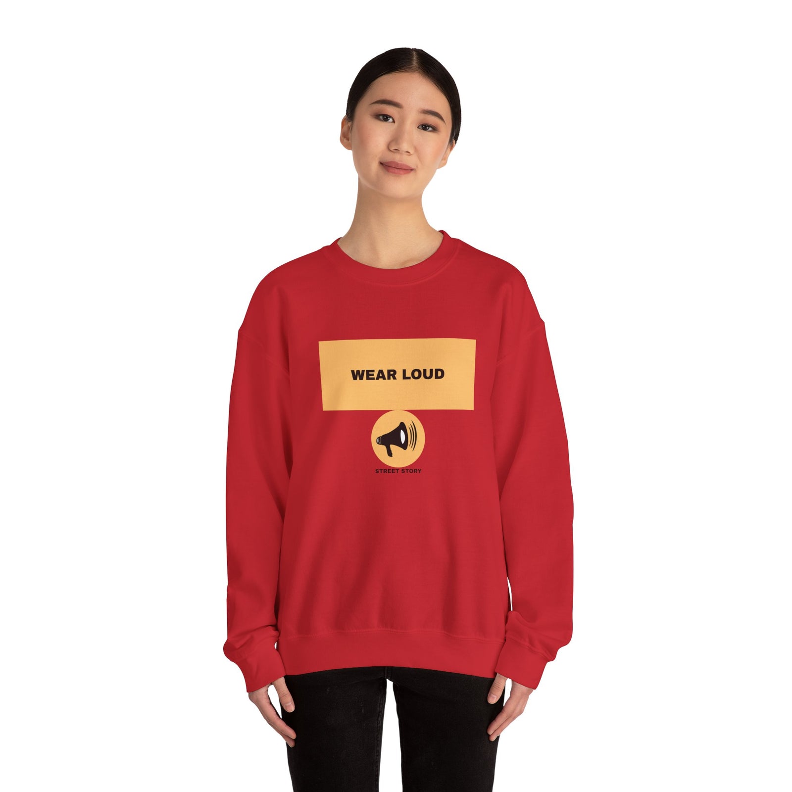 Wear Loud Crewneck Sweatshirt — Graphic Megaphone Statement Pullover — Red