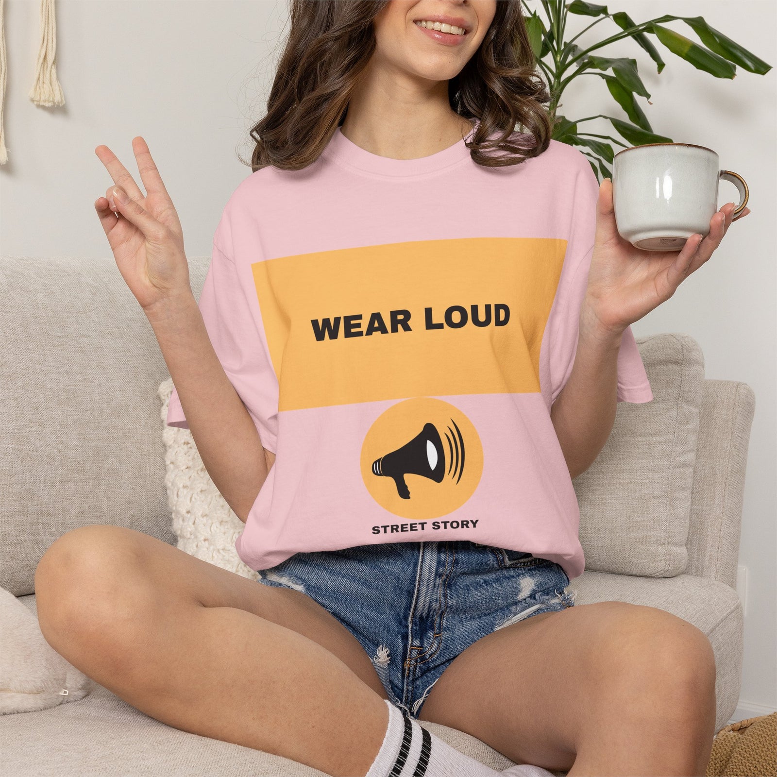 Wear Loud Graphic T-Shirt — Megaphone Street Story Tee — Blossom