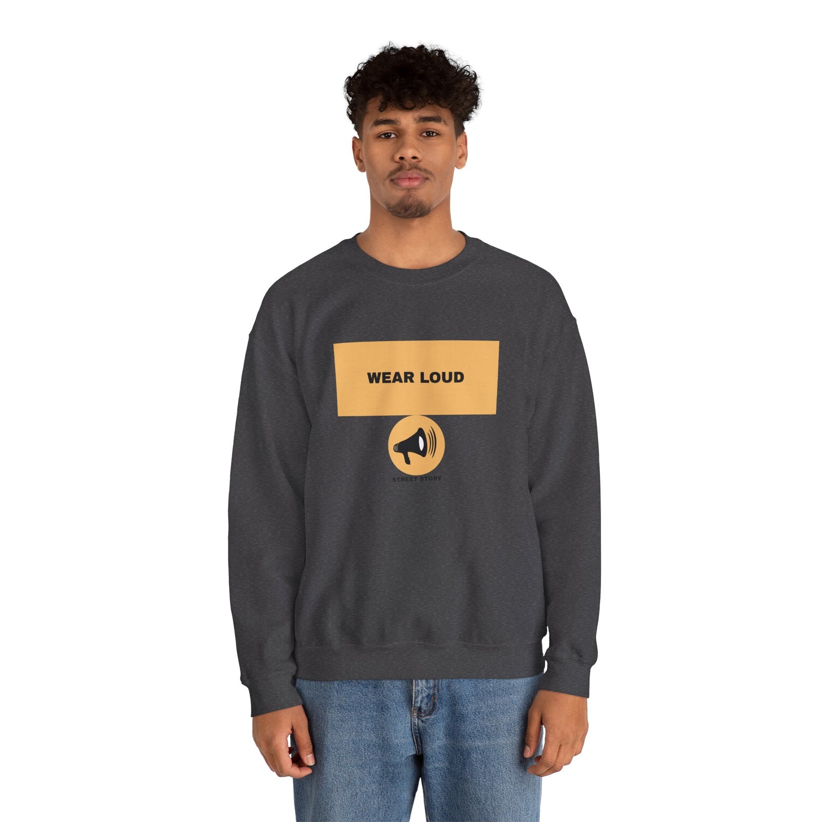 Wear Loud Crewneck Sweatshirt — Graphic Megaphone Statement Pullover — Dark heather