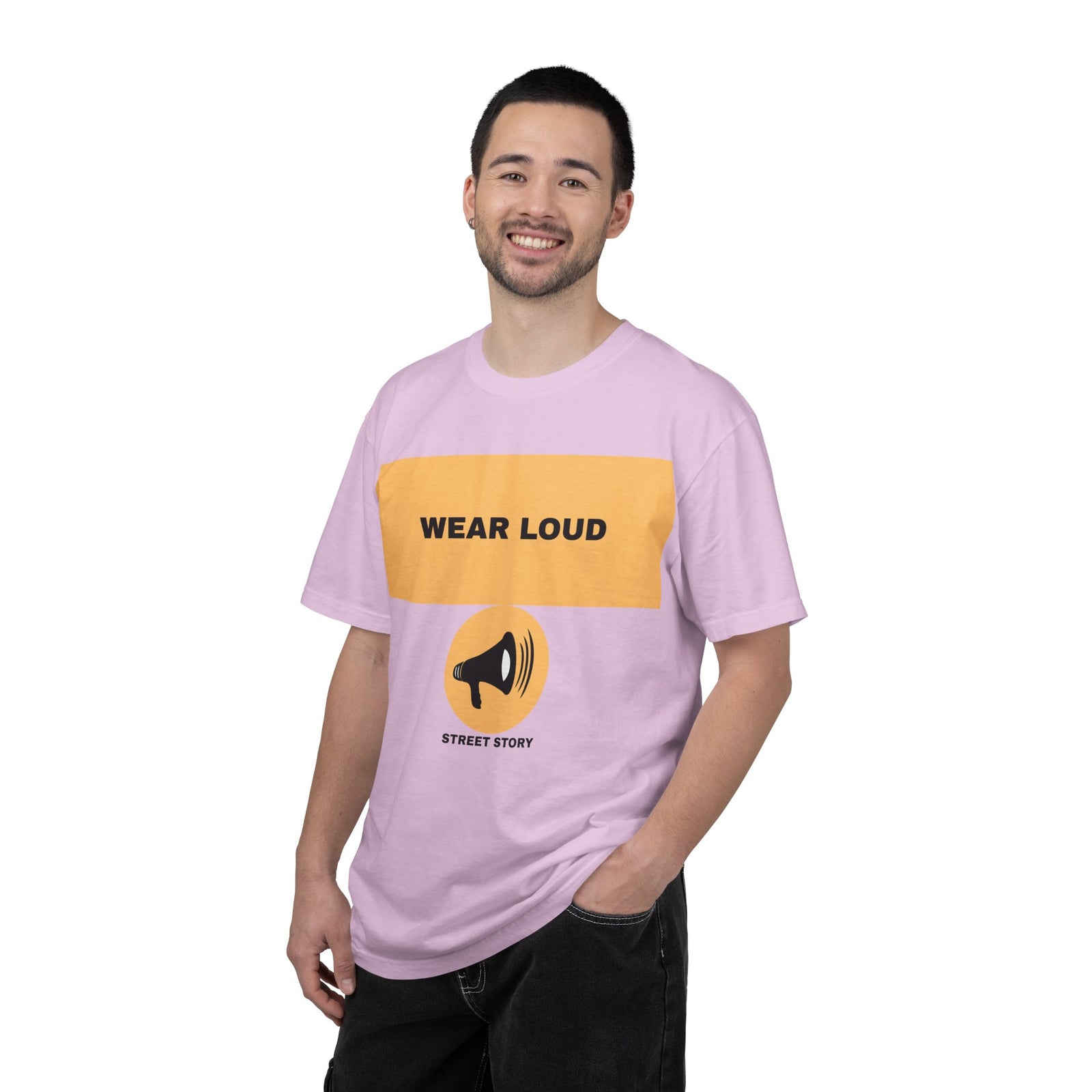 Wear Loud Graphic T-Shirt — Megaphone Street Story Tee — Orchid