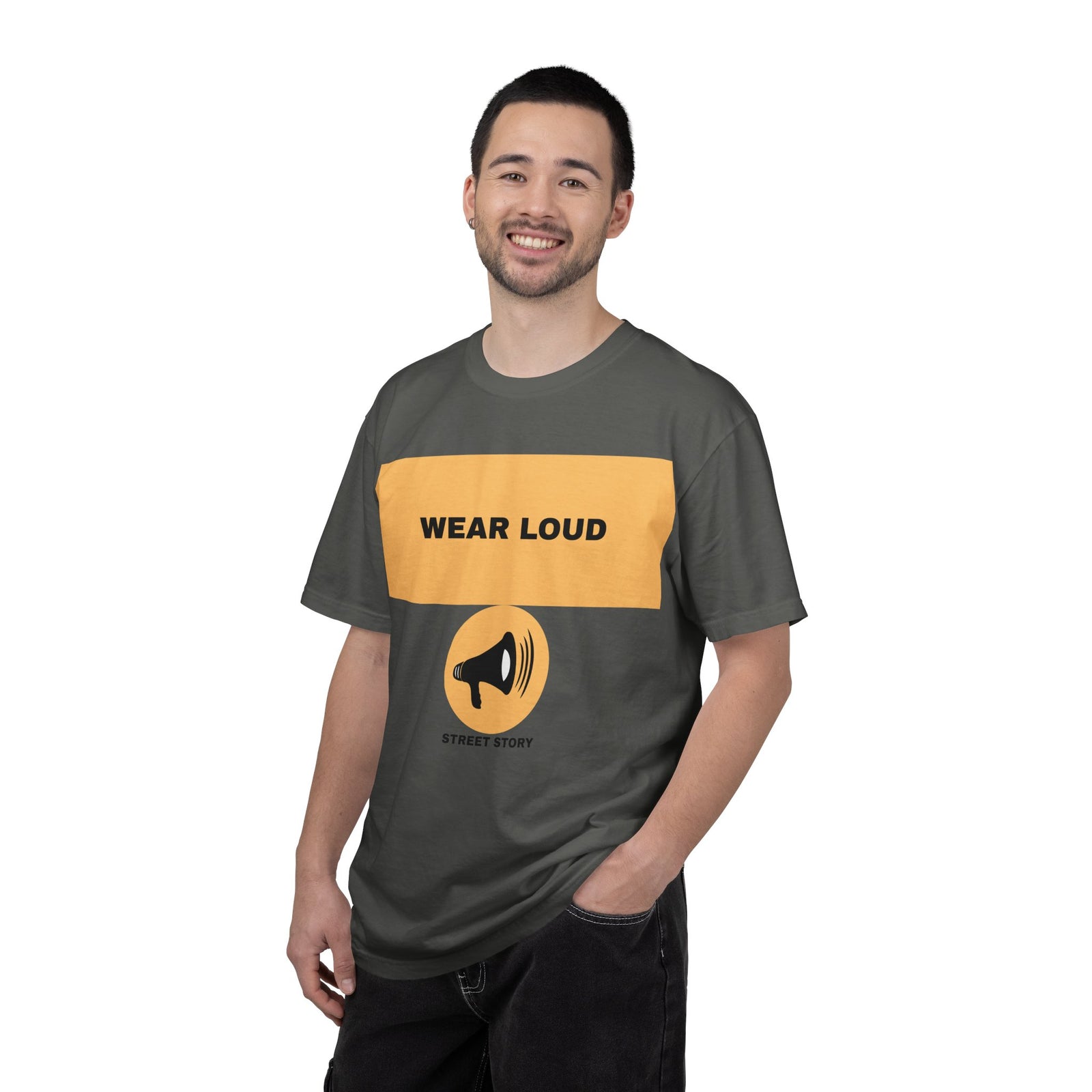 Wear Loud Graphic T-Shirt — Megaphone Street Story Tee — Pepper