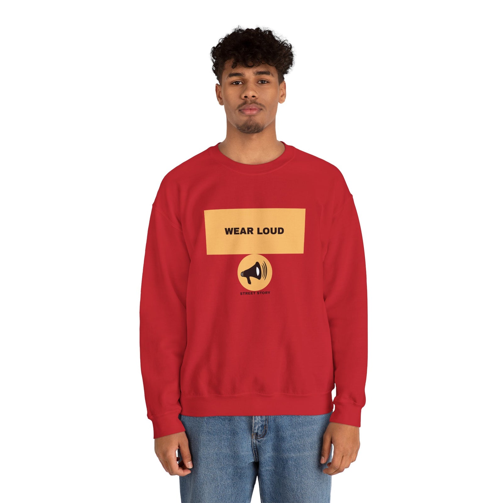 Wear Loud Crewneck Sweatshirt — Graphic Megaphone Statement Pullover — Red