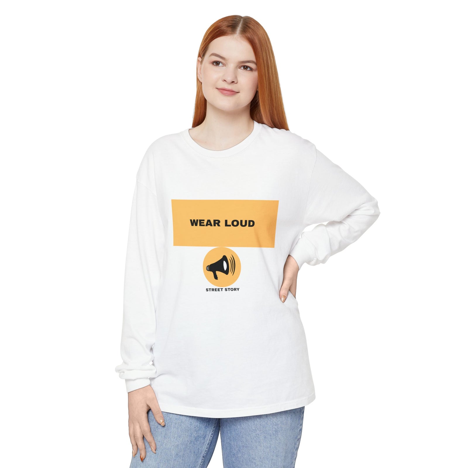 Wear Loud Long Sleeve Tee - Megaphone Street Story — White