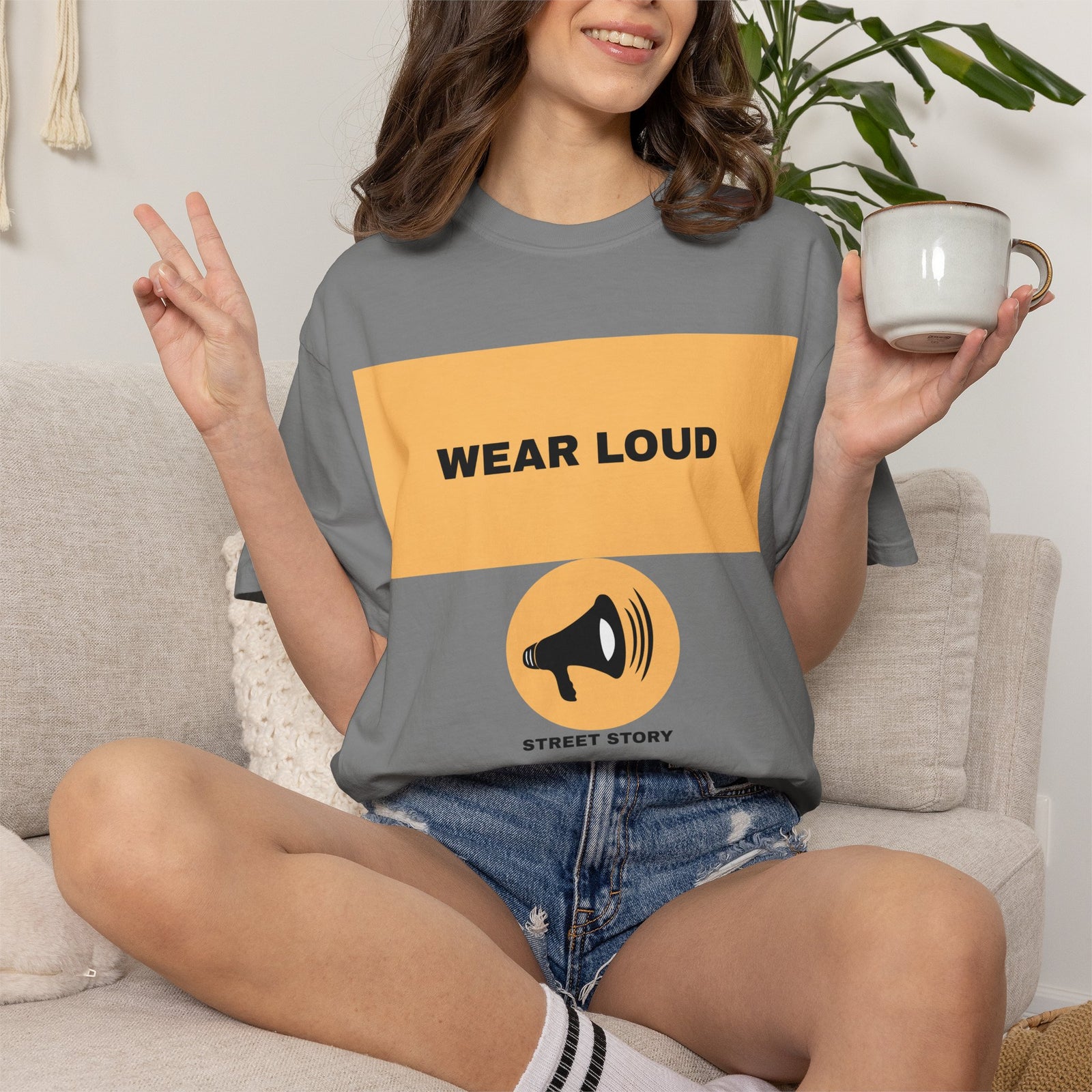 Wear Loud Graphic T-Shirt — Megaphone Street Story Tee — Grey